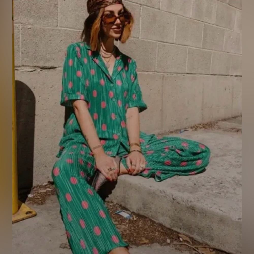 Green and Pink Polka Dot Women's Jumpsuit